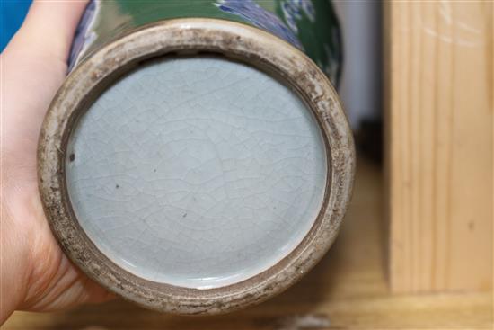 A 19th century Chinese turquoise glazed vase and a green glaze vase Tallest 28cm